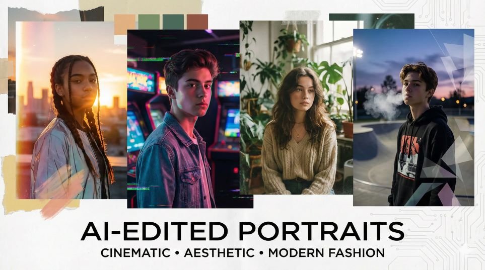 AI-edited portraits of boys and girls with cinematic lighting