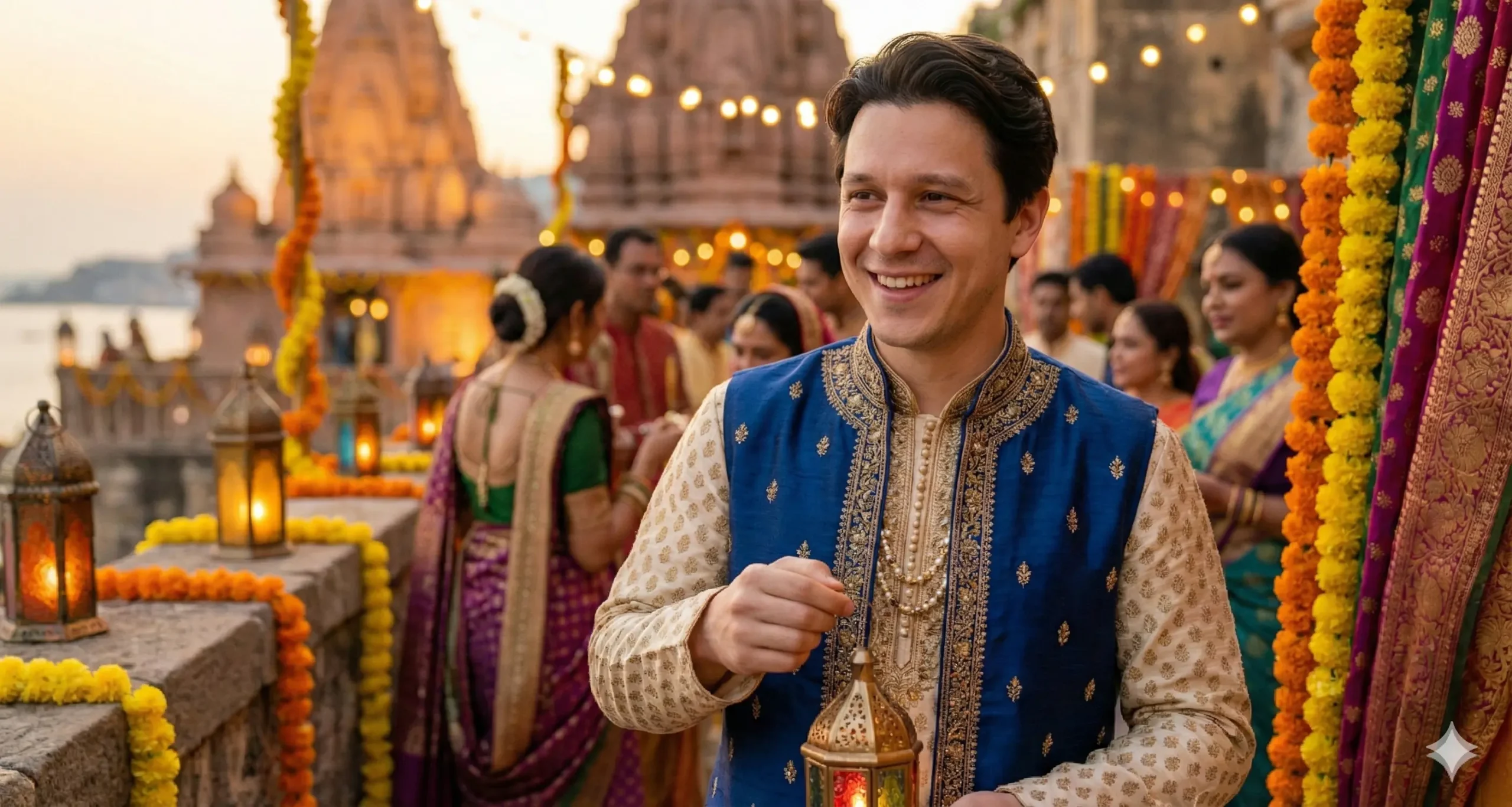 AI-edited traditional festival portrait with warm lighting and rich colors