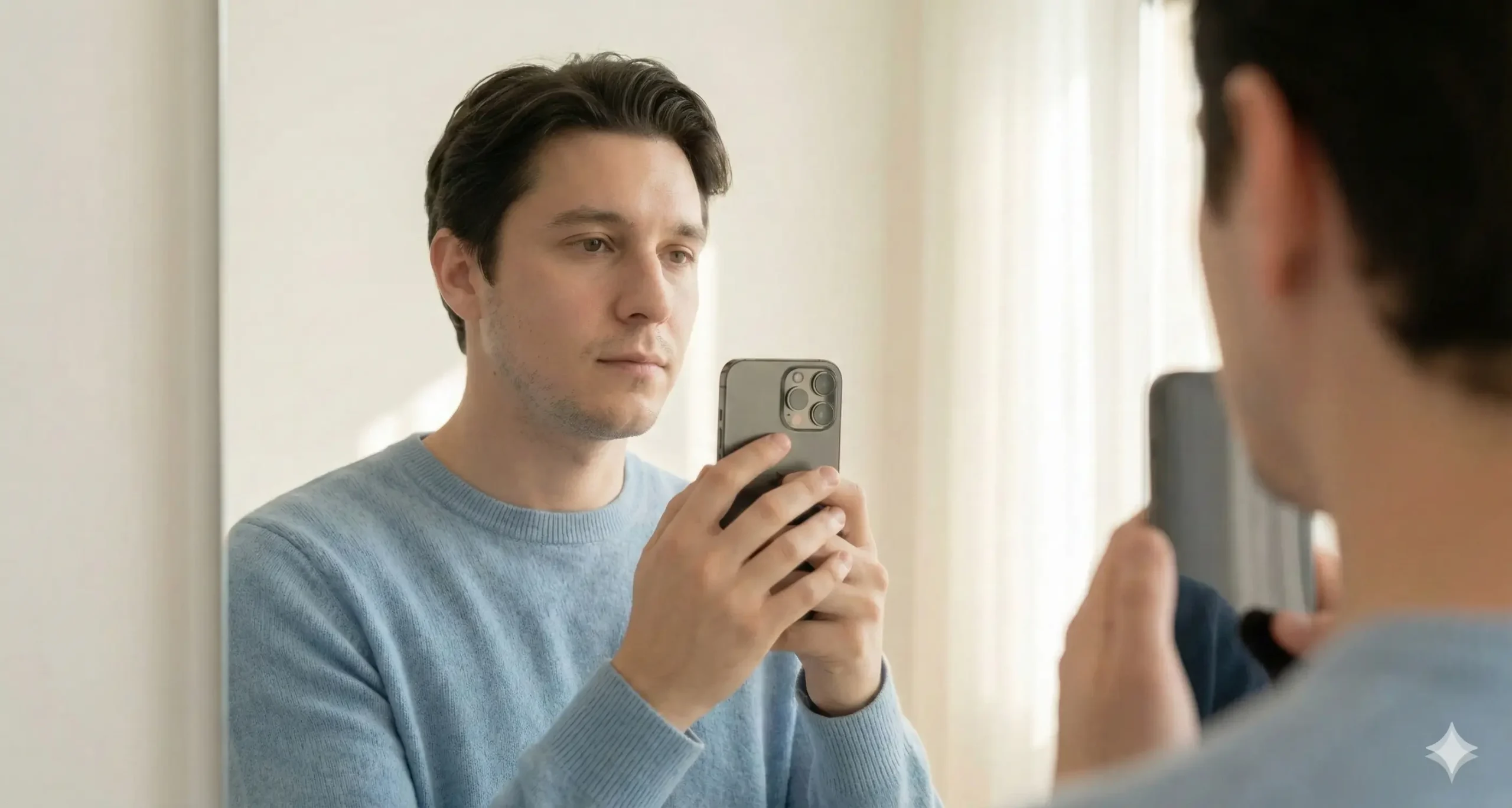 AI-enhanced mirror selfie with clean reflections and modern lighting