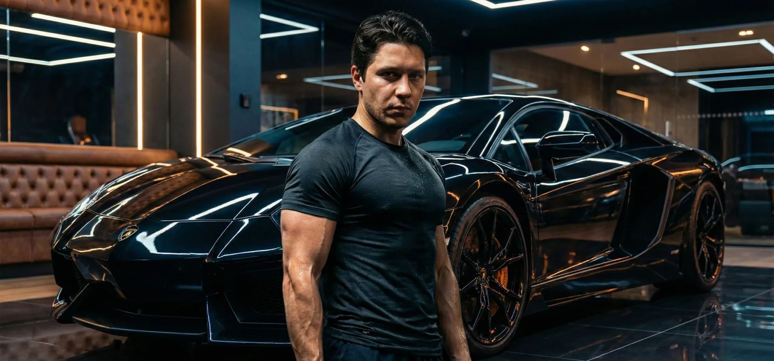 AI portrait with luxury car background and cinematic lighting