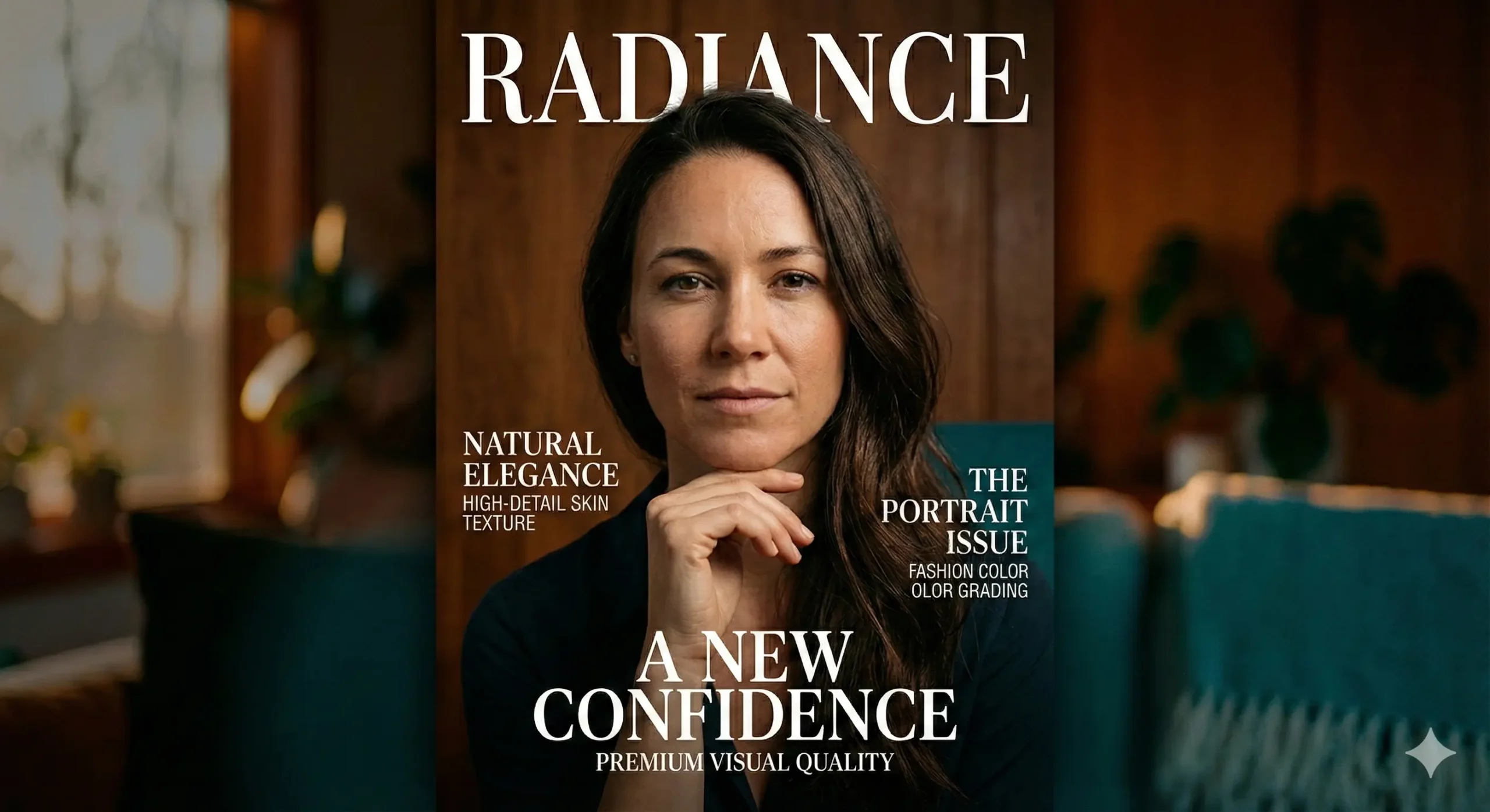 Editorial magazine-style AI portrait with studio lighting and bold composition