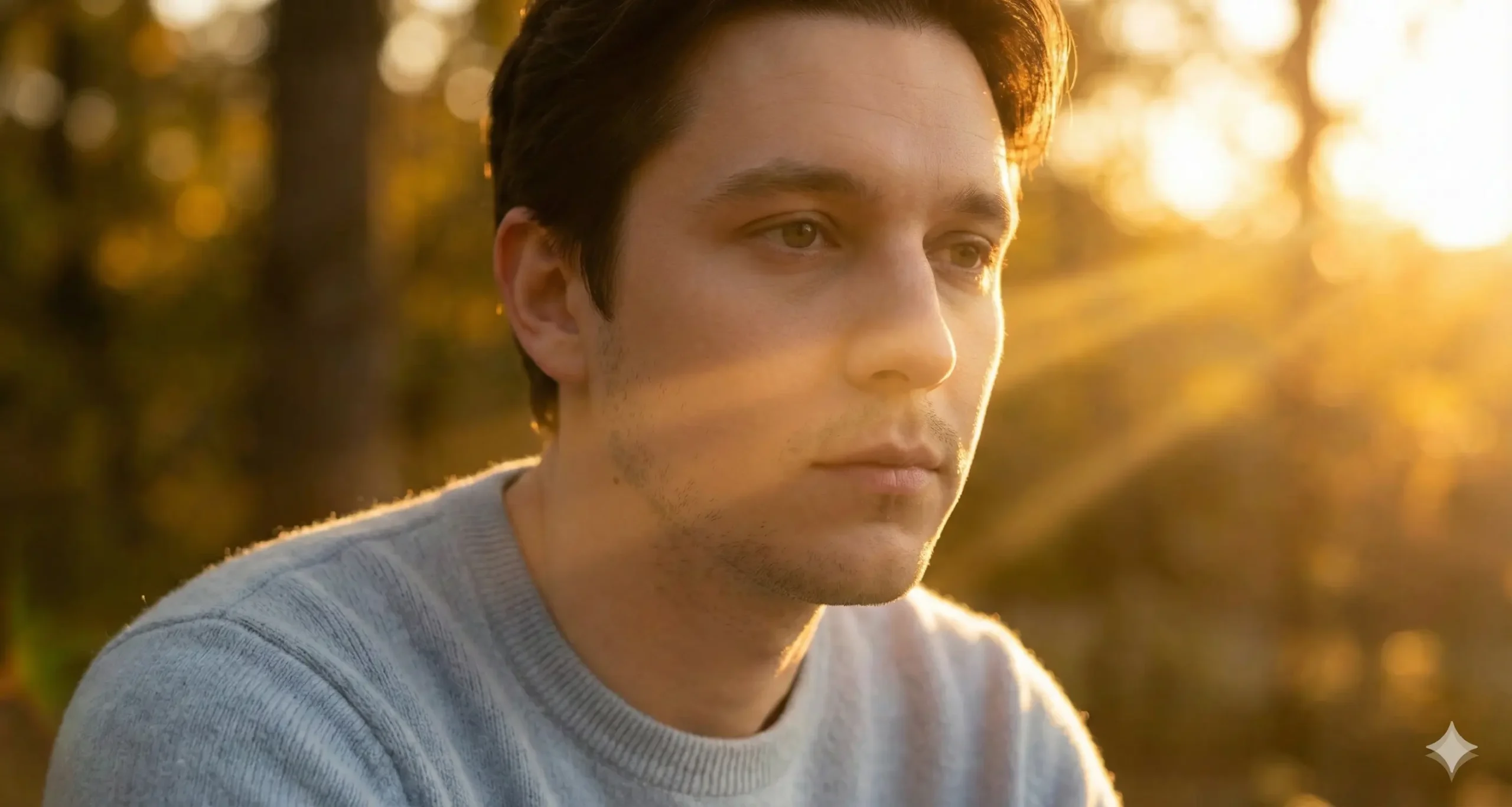 Golden hour AI portrait with warm sunlight and cinematic glow
