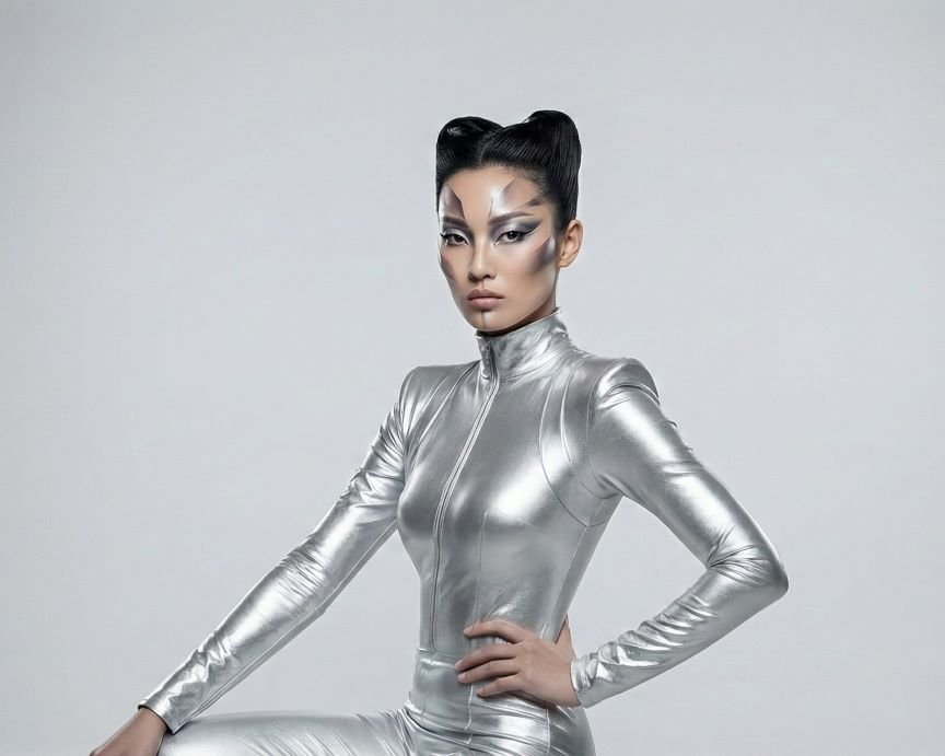 High-fashion AI portrait resembling a magazine cover with studio lighting