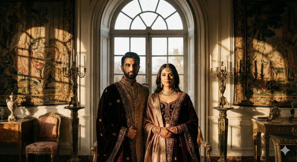 Royal luxury AI portrait with golden tones and premium cinematic lighting