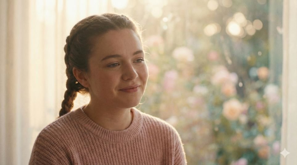 Soft aesthetic portrait of a girl with pastel tones, gentle glow, and blurred background